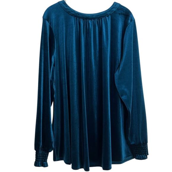 Intro Womens Tunic 2X Dark Teal Velvet Split Neck Long Sleeve Stretch Jewel Tone - Picture 4 of 8